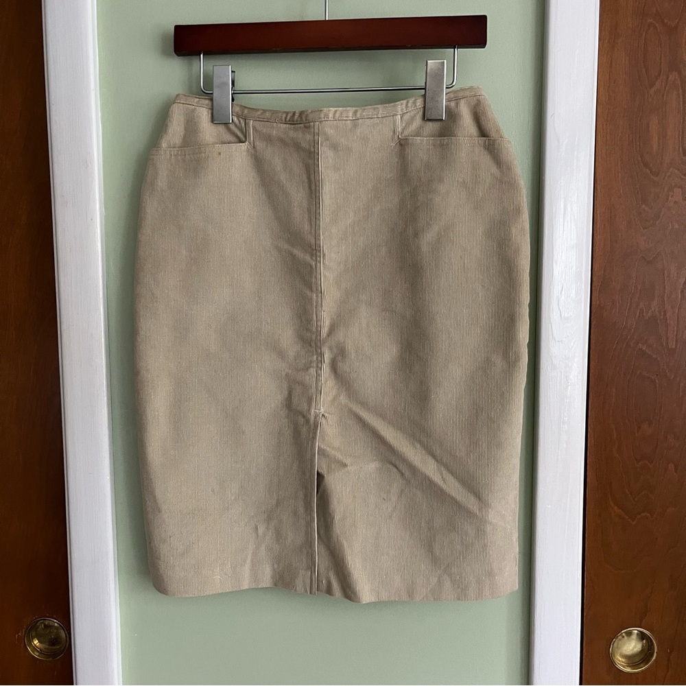 Y2K Vintage French Connection BEIGE COTTON CORDUROY Women's 4 Pencil Skirt EUC